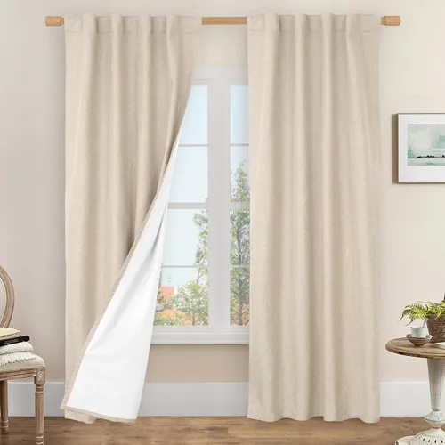 Vista 141 de LAMIT Cortinas opacas cortas de lino de 30 pulgadas para ventanas de cocina sobre el fregadero, cortinas de café texturizadas de lino marfil