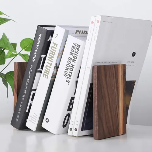 Vista 5 de Muso Wood Sujetalibros decorativos para artistas, sujetalibros resistentes, para escritorio, organizador de libros, extremos de madera