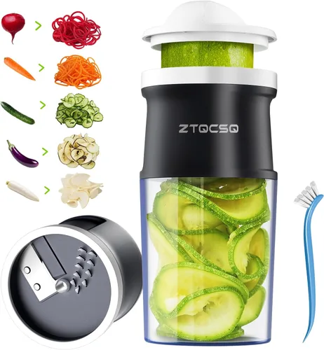 Vista 8 de Cortador espiralizador de verduras 4 en 1, grosor ajustable de 0.000-0.118 in, espiralizador de calabacín para preparar fideos vegetarianos