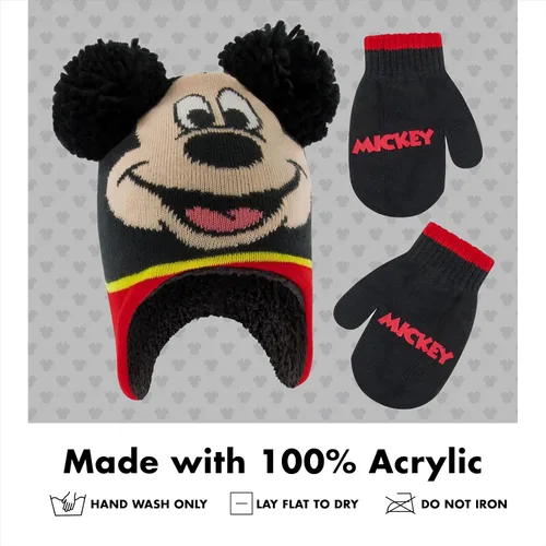 Vista 6 de Disney Conjunto de gorro y manoplas de invierno para niños, gorro de Mickey Mouse para niños de 2 a 4 años Negro