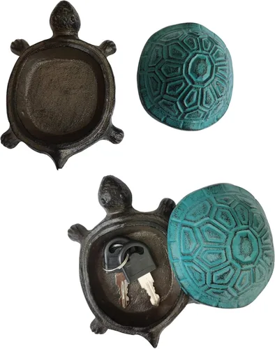 Vista 5 de BSTGIFTS - Ocultador de llaves de hierro fundido con forma de tortuga - Juego de llaves de repuesto y decoración de jardín - Caja de baratijas