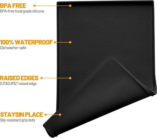 Vista 2 de Hubulk Tapete de alimentación para perros, 100% impermeable, de silicona de grado alimenticio, mantel individual para alimentos y agua para Negro