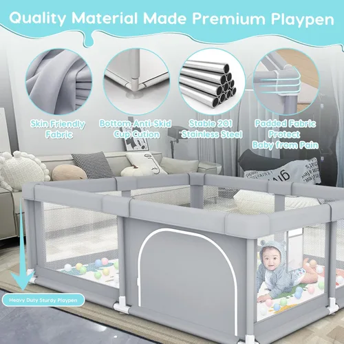 Vista 7 de Fshibila Corralito para bebés con alfombra, corralitos para bebés y niños pequeños, corralito de juego BabyFence para interiores y exteriores, patio