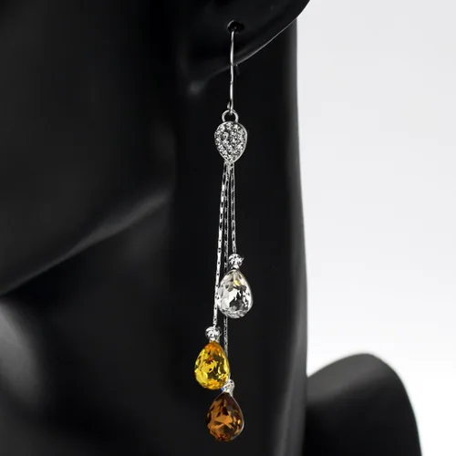 Vista 5 de Neoglory aretes colgantes de cristal hechos con elemento Swarovski, tres colores, 3.14 pulgadas