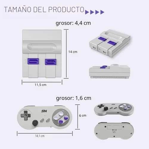 Vista 9 de Consola de videojuegos de 16 bits Super Máquina de Juegos con 5000 juegos clásicos incorporados Soporte HDMI 4K TV Plug Play Sistema de consola