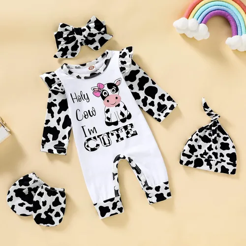 Vista 2 de GRNSHTS Conjunto de ropa para bebé recién nacida, mameluco con estampado de letras, sombrero+diadema para llegar a casa