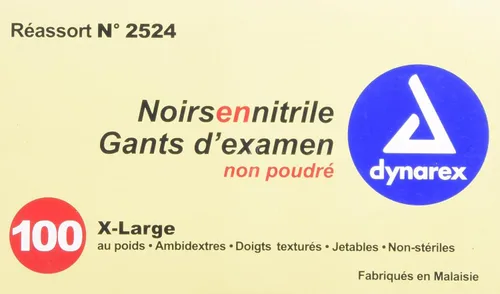 Vista 3 de Dynarex Nitrile Exam Gloves, Black, X-Large, 100Count