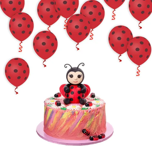 Vista 6 de 50 globos de mariquita, globos de lunares rojos y negros de 12 pulgadas, globos de látex para fiesta temática de mariquita, boda, fiesta