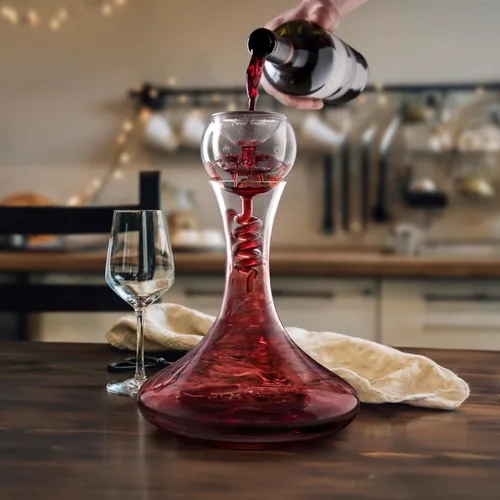 Vista 2 de Final Touch Decantador de aireador de vidrio Twister - Sistema de oxigenación de vino, aireación de 3 fases, filtro de acero inoxidable, diseño
