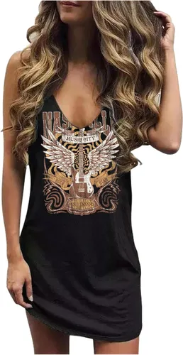 Vista 19 de CHUNTIANRAN Mini vestido para mujer, vestido hawaiano sin mangas para playa 1776 negro