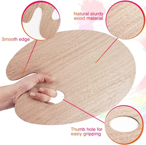 Vista 3 de Tamaki Paleta de pintura de madera, bandejas de pintura para acrílico, paleta de arte para pintar, bandejas con soporte para pulgar para artista, 1