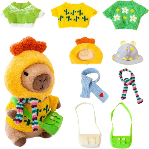 Vista 20 de Capybara - Lindo peluche de peluche para niños y niñas, juego de 10 piezas, 9 prendas y accesorios, juguete de peluche Kawaii, peluche suave