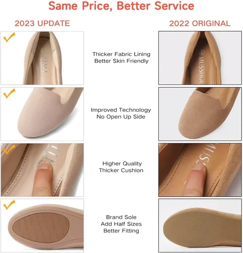 Vista 5 de MUSSHOE Zapatos planos para mujer, cómodos zapatos planos de espuma viscoelástica con punta redonda