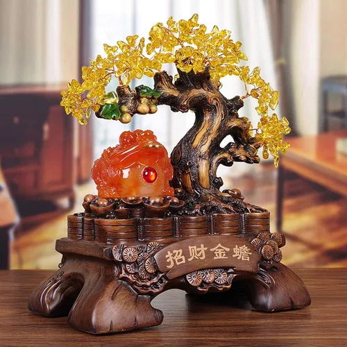 Vista 5 de Figuras, estatuas/adornos de Feng Shui, decoración de árbol de dinero de cristal de sapo dorado que atrae riqueza y buena suerte, decoración