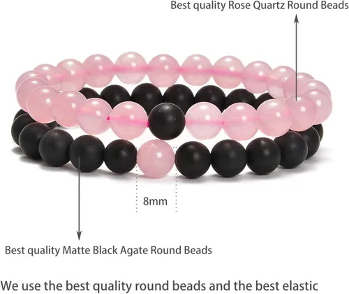 Vista 2 de AD Beads 2 pulseras elásticas de cuentas de distancia para él y para ella, pulsera de yoga de piedra natural