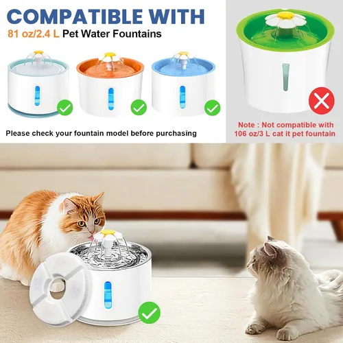 Vista 2 de Repuesto de filtro de fuente de agua para gatos, 4 filtros de fuente de gato de 5 pulgadas de diámetro con sistema de 3 filtraciones, filtros