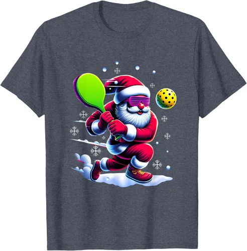 Vista 63 de Pickle Ball Navidad Santa Deporte Jugador Padel Raqueta Snow Camiseta Negro
