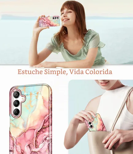 Vista 6 de Btscase Funda para Samsung Galaxy A16 5G, patrón de mármol 3 en 1, resistente a prueba de golpes, cuerpo completo, policarbonato duro y suave Rosa
