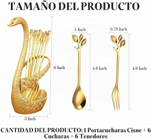 Vista 3 de Gold - Juego de 13 cucharas de cisne con cucharas y tenedores para café, té y mesa de postres