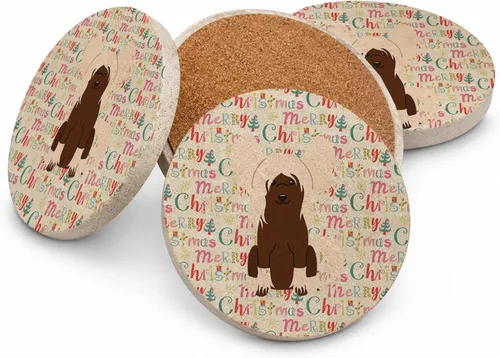 Vista 168 de Abyssinian Sand Terrier Merry Christmas - Posavasos grandes de piedra arenisca (4 unidades)