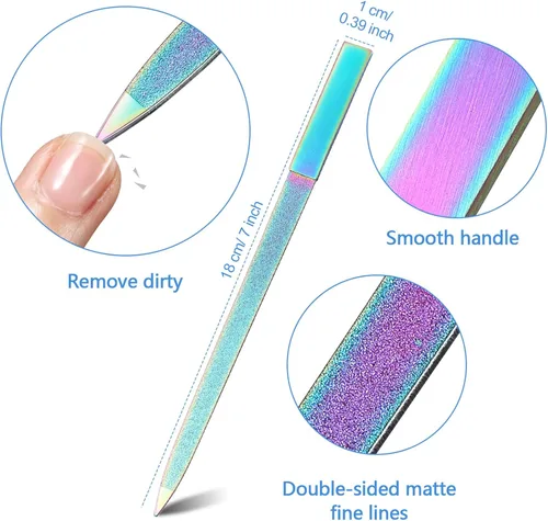 Vista 3 de Mudder Juego de 3 limas de uñas de diamante para mujeres y hombres, acero inoxidable, metal, zafiro, doble cara, limadores de uñas de los pies