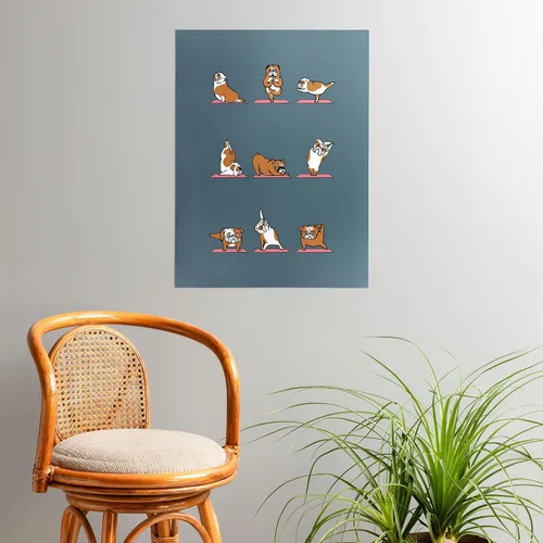 Vista 2 de Society6 Huebucket - Póster de yoga de bulldog inglés, 18 x 24 pulgadas, color azul Bulldog Inglés Yoga