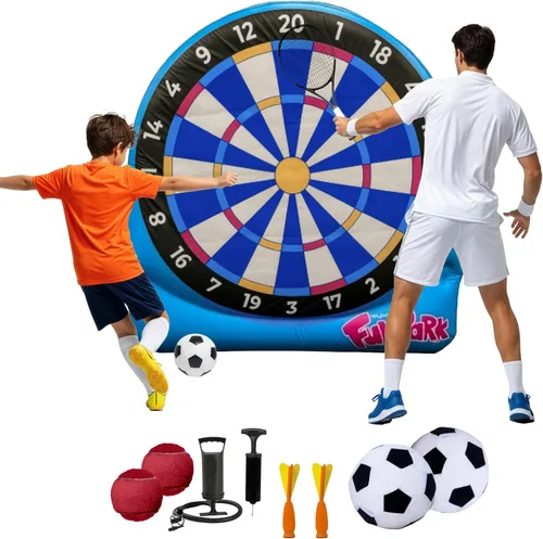 Vista 8 de Flybar FunPark - Juego inflable gigante de 11 pies, juegos de patio trasero al aire libre para niños y adultos, 4 bolas y bomba de aire eléctrica
