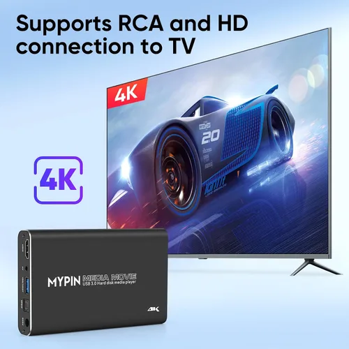 Vista 2 de 4K@30hz USB3.0 HDMI Media Player Soporte 2.5 "SATA HDD con HDMI/AV/salida óptica, reproductor MP4 H.265 portátil para videos/música/fotos desde