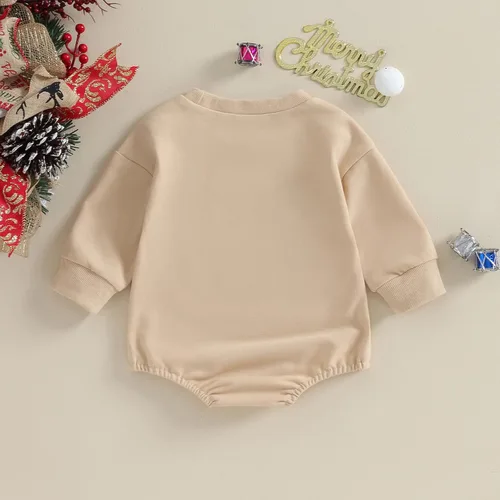 Vista 5 de Kupretty Ropa de otoño e invierno para bebé recién nacido, sudadera con bordado de Papá Noel, mameluco de Navidad con burbujas