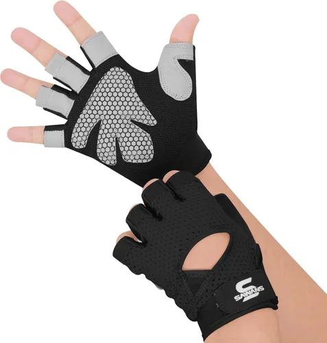 Vista 2 de SAWANS Guantes de gimnasio para hombres y mujeres, guantes de levantamiento de pesas, entrenamiento transpirable, agarre antideslizante, protección