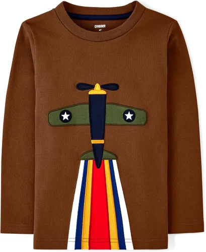 Vista 9 de Gymboree - Camisetas de manga larga con bordado gráfico para niños y niños pequeños, diseño de otoño y festivo Oso de trapo de manzana