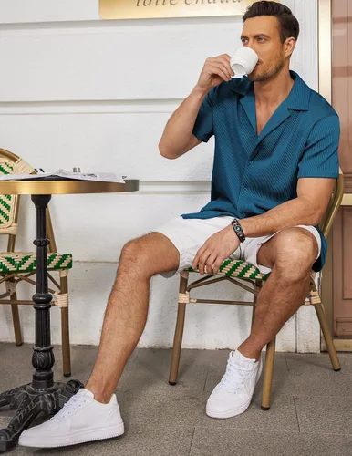 Vista 3 de COOFANDY Camisas casuales con botones para hombre, de manga corta, ajuste regular, a la moda, para campamento y playa