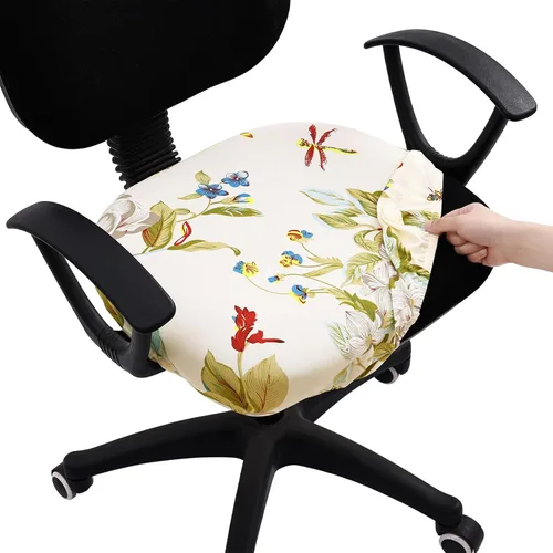 Vista 27 de Smiry Fundas de asiento impresas para silla de computadora de oficina, ajuste elástico, universal para silla giratoria de escritorio, lavables, Beige
