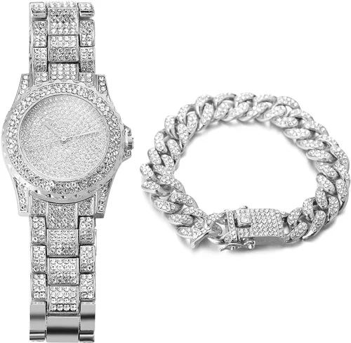 Vista 8 de Halukakah ECLIPSE - Reloj de diamantes para hombre, con diamantes completos, chapado en oro real de 18 quilates, chapado en oro blanco platino Reloj
