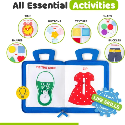 Vista 4 de deMoca - Juguete montessori, libro para bebés - Juguetes para niños pequeños - Juguete de viaje - Juguete educativo con actividades para niños
