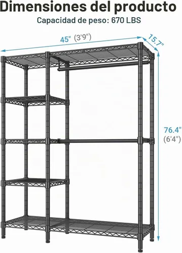 Vista 6 de VIPEK V7C - Percheros para ropa con cubierta, closets portátiles para colgar ropa, perchero resistente con estantes, armario de metal, capacidad