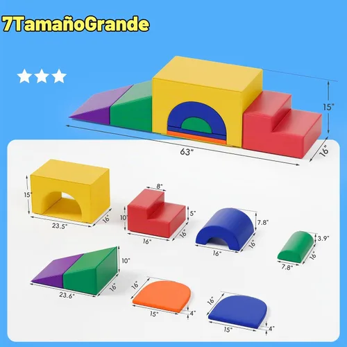 Vista 3 de TOLEAD Juego de bloques de espuma suave para escalar – Gran set de juguetes de juego suave 5-en-1 con arco para escalar, gatear y deslizarse