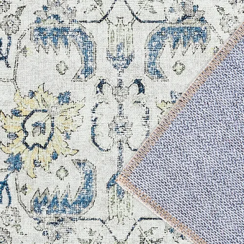 Vista 292 de jinchan Lima - Alfombra simétrica floral geométrica lavable, alfombra de entrada de medio círculo de 2 x 3, alfombra de media luna, suave y Azul