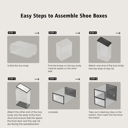 Vista 8 de 12 cajas de almacenamiento de zapatos, de plástico transparente apilable, organizador de zapatos para armario, contenedores de zapatos apilables