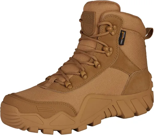 Vista 11 de FREE SOLDIER Botas de senderismo impermeables para hombre, botas de trabajo tácticas, botas militares ligeras al aire libre negro (Mid Black)