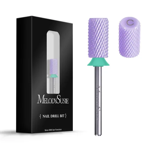 Vista 12 de MelodySusie Brocas de cerámica para uñas, 3/32 pulgadas, chaflán superior plana, puntas de barril grandes, eliminación rápida de acrílico o gel Rosa