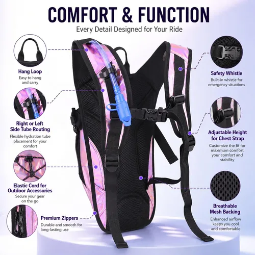Vista 4 de Mochila de hidratación reflectante, paquete de hidratación, mochila de agua con vejiga de hidratación de 2 litros, esencial para festivales, paquete