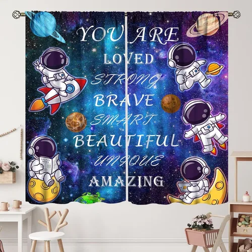 Vista 39 de Cortinas de planeta galaxia, espacio exterior, universo, nebulosa, estrellas, cielo estrellado, con bolsillo para cortinero, para sala de estar