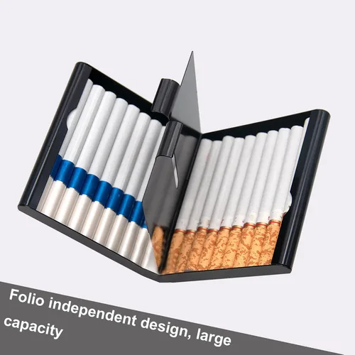 Vista 4 de VOVCIG Estuche de cigarrillos, soporte de metal para 20 cigarrillos King regular y delgado, caja de cigarrillos para hombres y mujeres (negro)