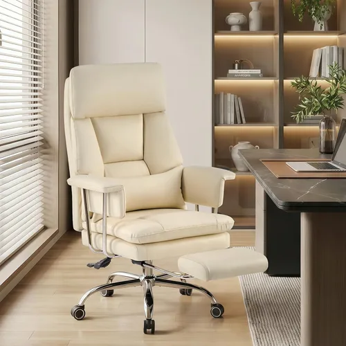 Vista 8 de Furniliving Silla de oficina grande y alta con reposapiés, silla de oficina ejecutiva de piel sintética con respaldo alto y soporte lumbar
