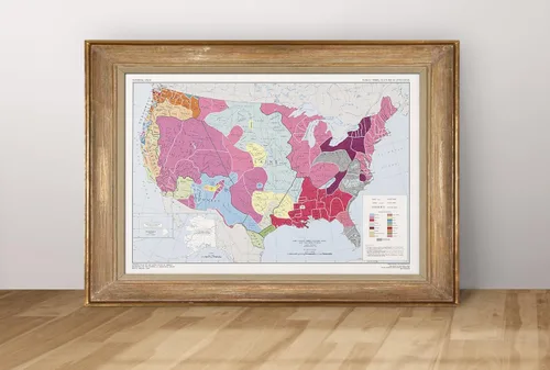 Vista 3 de 1967 Mapa de tribus nativas americanas de Estados Unidos – Culturas e idiomas – Historia de pueblos indígenas indios – Decoración de aula