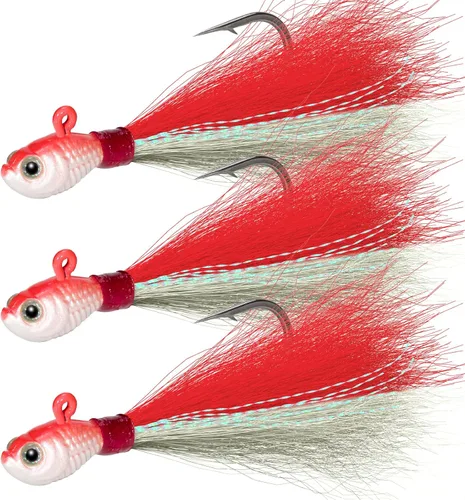 Vista 11 de Dr.Fish Paquete de 3 señuelos de cola de cubo para el cabello, señuelos de agua salada y dulce para pesca de surf, pesca, blanco, rojo, Chartreuse