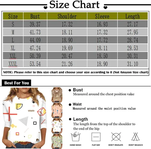 Vista 5 de Camisetas de gran tamaño para mujer, camisas de mujer, camisas de moda casual de siete puntos de manga estampada cuello redondo