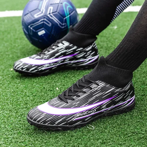Vista 3 de UYO Tacos de fútbol para hombre, zapatos de fútbol AGFG High-Tops con cordones antideslizantes