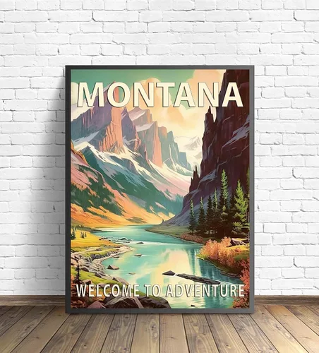 Vista 47 de Póster artístico de Alaska, decoración artística de paisaje retro de Estados Unidos, pintura de montaña y paisaje de aventura para dormitorio, sala